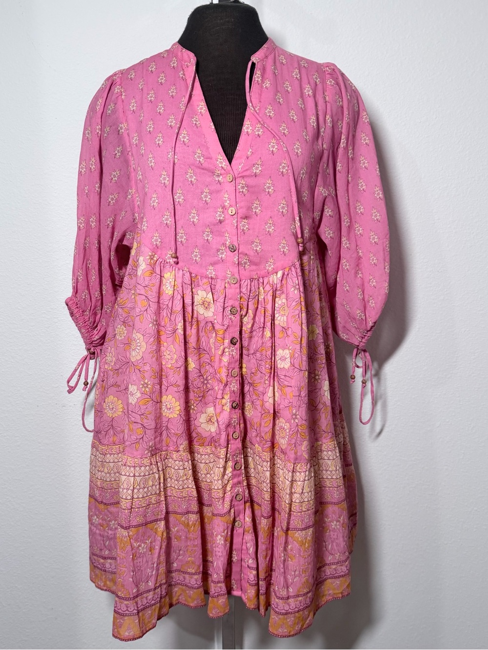 Spell & The Gypsy Collective Pink Floral Boho Mini Dress Size Small - Picture 4 of 12